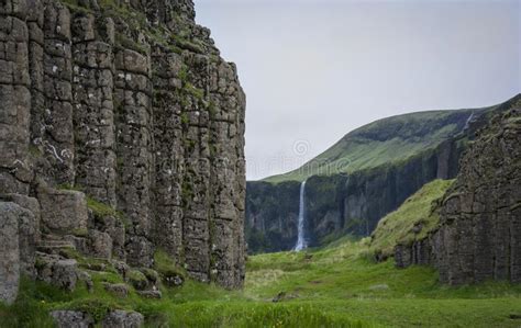 View through Basalt Columns To a Waterfall Stock Image - Image of ...