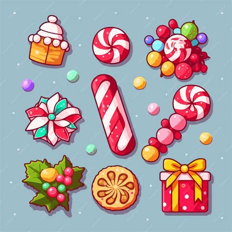 Premium Vector A Set Of Christmas Candies Xmas Candy Sticker