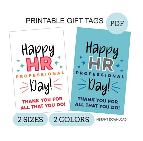 HR Professional Day Gift Tag Printable / Hr Appreciation Tag / Human ...