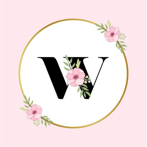 Letra W Logotipo Floral Dibujado A Mano Vector Premium