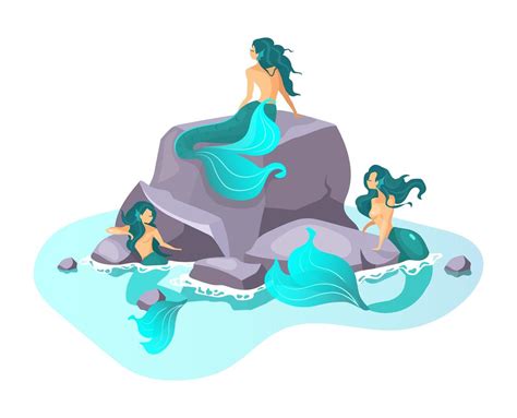 Sirens flat vector illustration. Fairy creature in sea. Fantastical ...