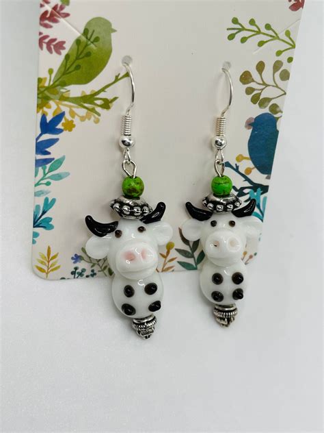 Cow Dangle Earrings Etsy