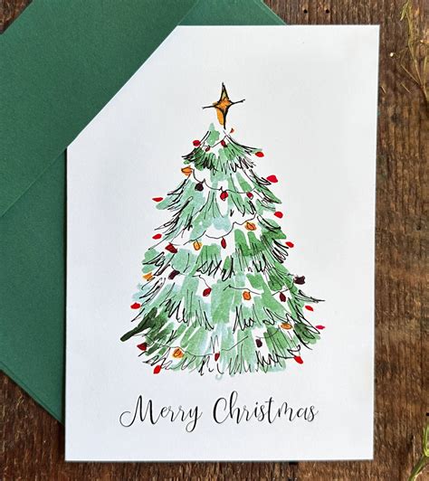 Christmas Tree Cards Watercolor Christmas Tree Card Etsy