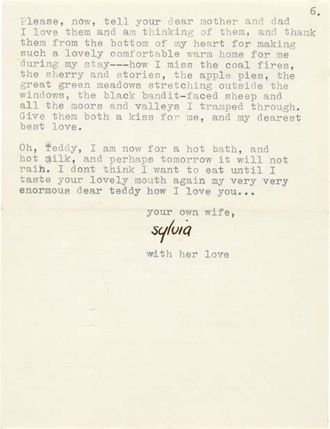 Sylva Plath | Typed letter signed, to Ted Hughes, "something wonderful ...