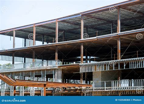 Construction Site With Building Steel Studs Used To Frame In Commercial