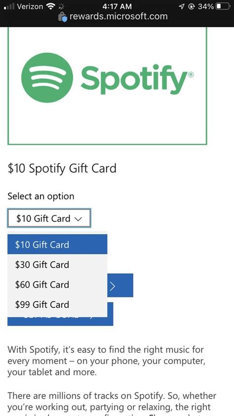 long  spotify   gift card option rmicrosoftrewards