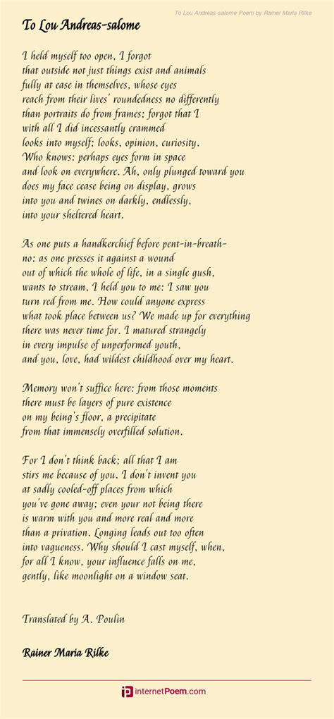 To Lou Andreas Salome Poem By Rainer Maria Rilke