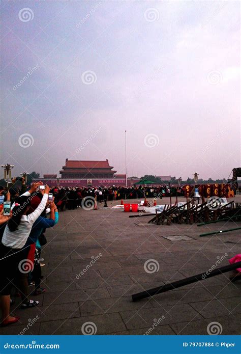 Flag Raising Ceremony Of Tiananmen Square. A Famous Historic Site In ...