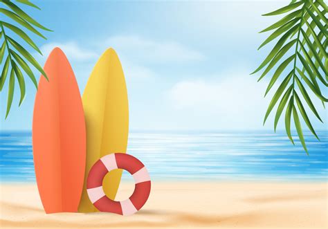 3d Summer Background Product Display Platform Scene With Surfboard