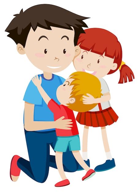 Free Vector | Dad hugging his children