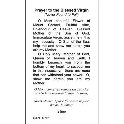 Our Lady Of Mount Carmel Prayer Card Inspired Prayer Cards