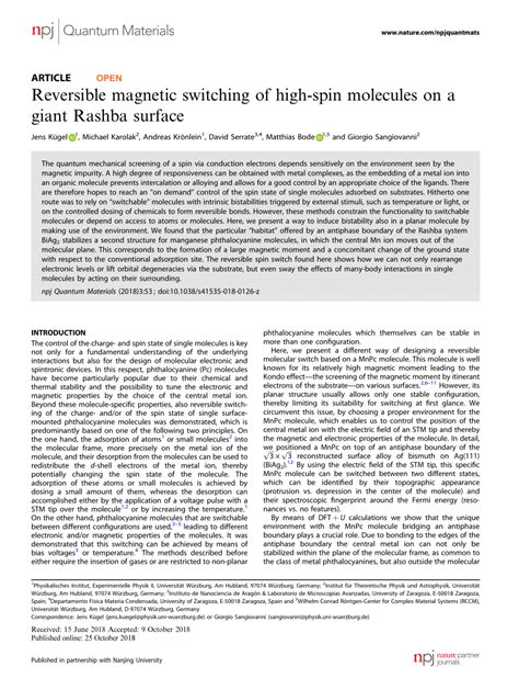 PDF Reversible Magnetic Switching Of High Spin Molecules On A Giant