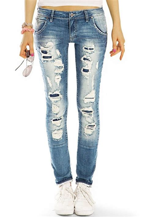 Be Styled Destroyed Jeans Low Waist Hüftjeans Hose Röhrenjeans Used Destroyed Damen J1f Mit