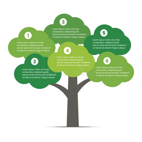 Tree Infographics Template With 6 Branches Options And Root Stock