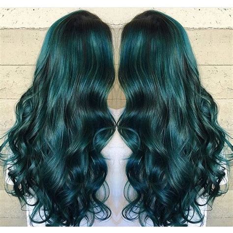 Hunter Green Hair Color And Thick Wavy Long Hair Hairstyle By Jessica Warburton