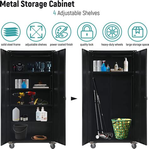 Buy Intergreat Black Metal Storage Cabinet With Wheels Rolling