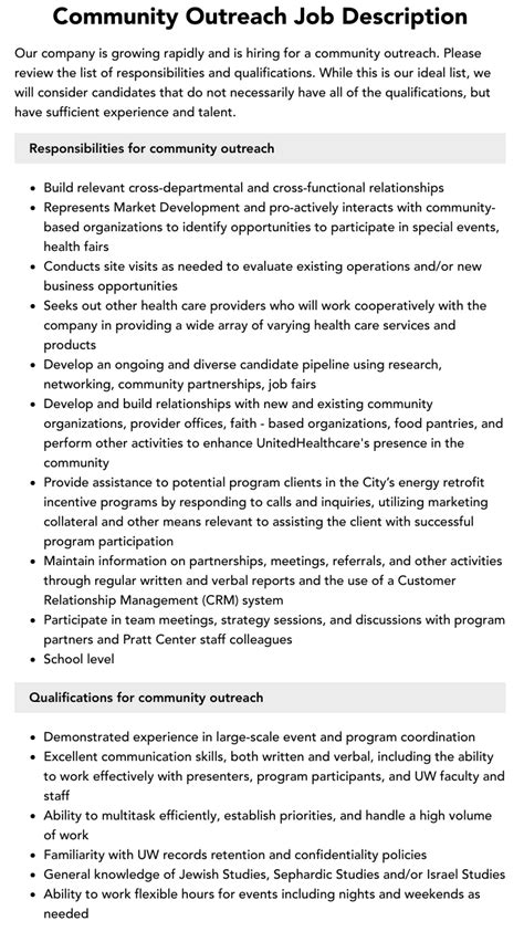 Community Outreach Job Description Velvet Jobs