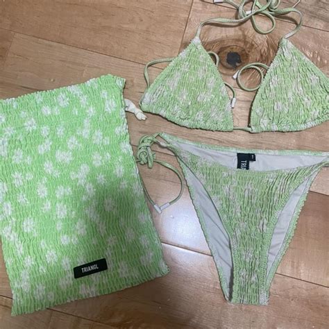 Triangl Green Floral Bikini Top Size L Bottom Depop