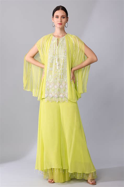 Buy Green Lining Shantoon Embroidery Persian Fleur Tunic With Palazzo