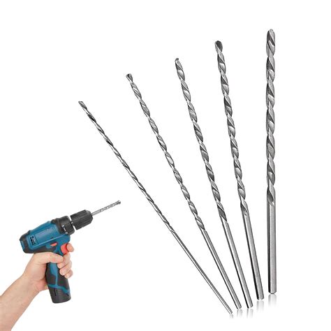 5pcs Long Wood Drill Bit Wood Drill Bits Extra Long Metal Twist Drill Bits Set High Speed Spiral