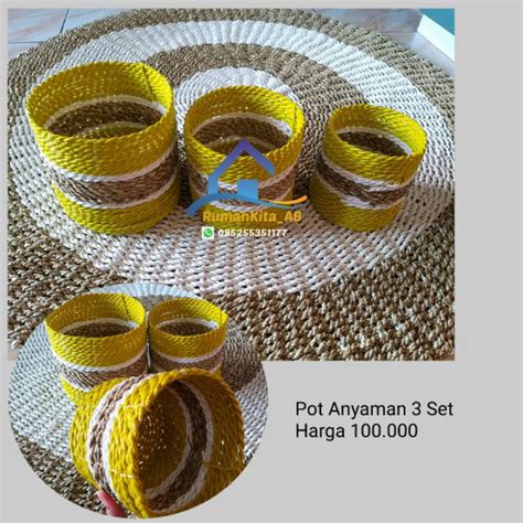 Jual Pot Anyaman Set 3 Cover Pot Tanaman Meja Keranjang Anyaman