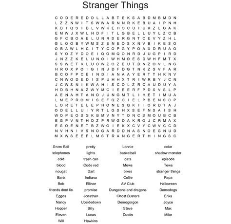 Stranger Things Word Search WordMint | Printable Word Search