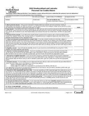 Canada Caenrevenue AgencyTD1NL 2022 Newfoundland And Labrador