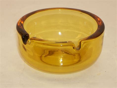 Retro Amber Glass Ashtray Simple Round Style Heavy Weight Vintage 1970