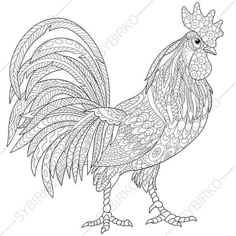 Rooster Cock Bantam Adult Coloring Page Zentangle Doodle