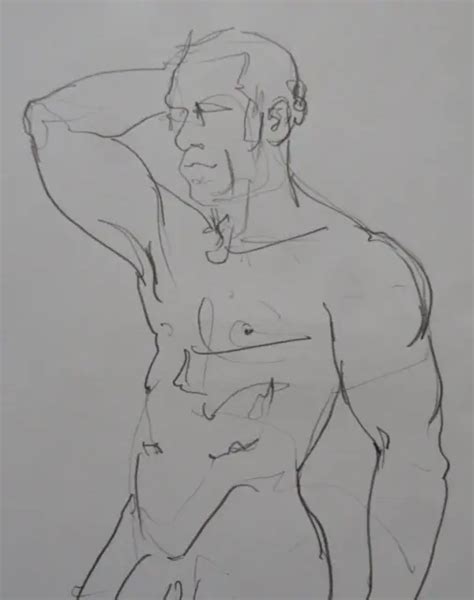 Original Pencil Drawing Sketch Of A Male Nude Model In A Standing Pose