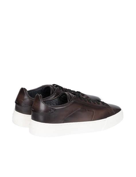 Santoni Dark Brown Polished Leather Sneakers