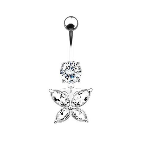 Butterfly Navel Earring Belly Piercing Steel Belly Button Rings Crystal Piercing Body Jewelry