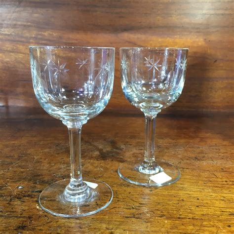 Pair Of Victorian Cut Glass Wine Glasses C 1880 Moorabool Antiques