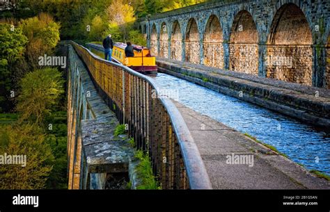 Brightly Painted Hired Narrowboat On The Llangollen Canal Crossing