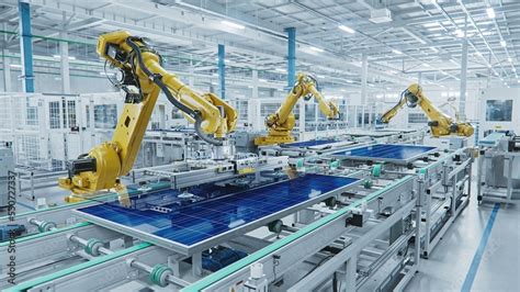 Large Production Line with Industrial Robot Arms at Modern Bright ...