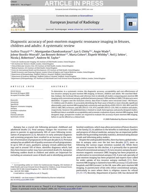 Pdf Diagnostic Accuracy Of Post Mortem Magnetic Resonance Imaging In