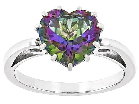 Pre Owned Mystic Fire Green Topaz Rhodium Over Sterling Silver Ring