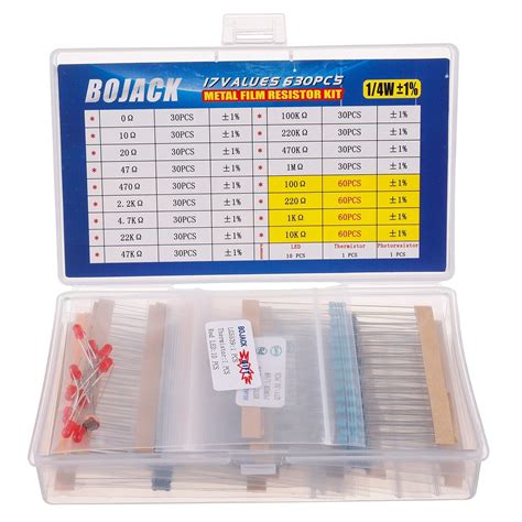 Bojack Pcs Values Resistor Kit Ohm M Ohm With W Metal