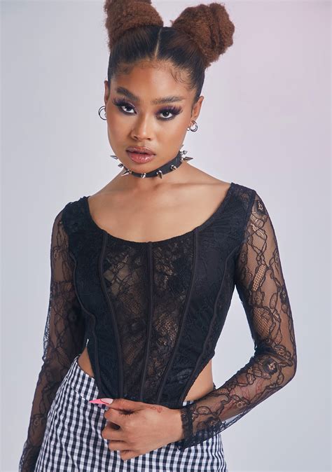 Long Sleeve Lace Corset Top Black Dolls Kill