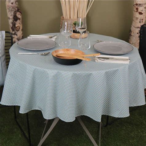 Sud Etoffe Nappe De Table En Coton Enduit Eventails Bleu Stone