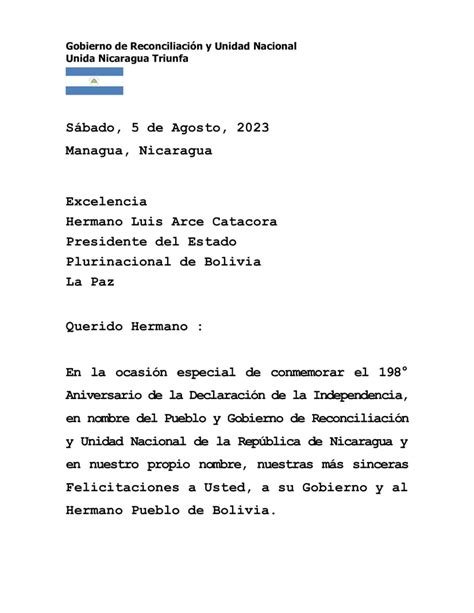 Gobierno De Nicaragua Saluda Aniversario De La Declaraci N De La