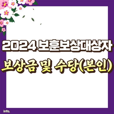 2024년 보훈보상대상자 본인 보훈급여 보상금 및 수당