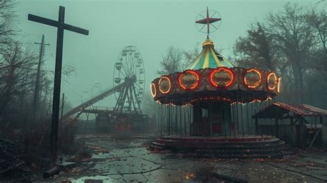 Premium Photo A Neglected Amusement Park With Rusted Rides Wallpaper