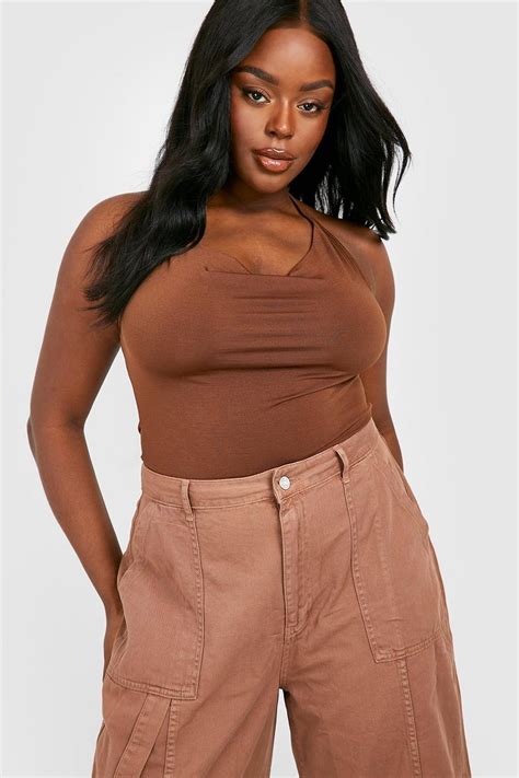 Womens Chocolate Plus Slinky Cowl Neck Bodysuit Boohoo Uk