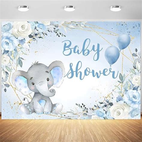 Amazon Avezano Elephant Boy Baby Shower Backdrop Blue Floral