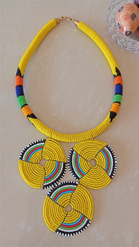 SALE African Yellow Zulu Pendant Necklace African Beaded Etsy