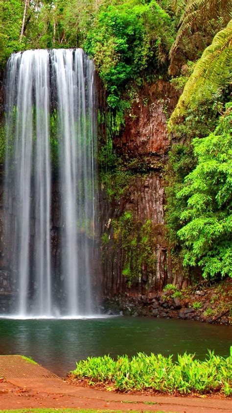 Waterfalls From Rocks Green Plants Bushes Trees Pouring On Lake 4k Hd Fall Wallpapers Hd