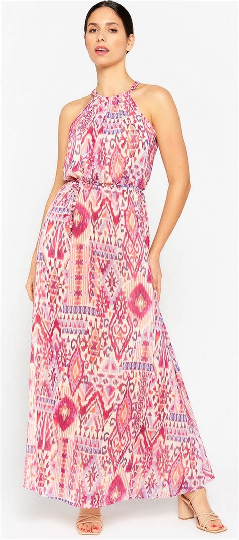 Lola Liza Maxi Halterjurk Met Ikat Dark Pink Maat Bol