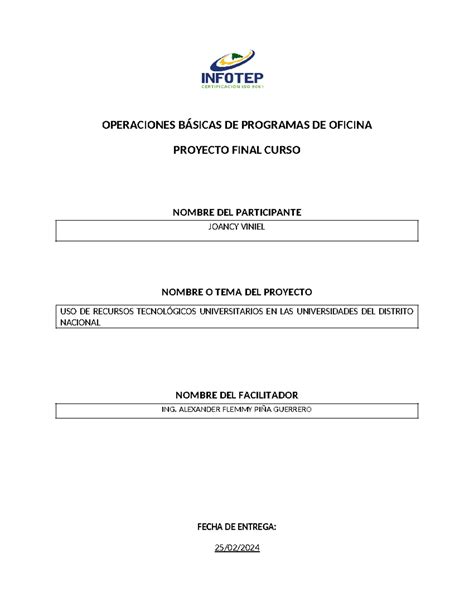 Proyecto Final Operaciones Basicas Infotep Operaciones B Sicas De