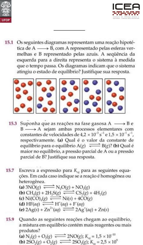 Questões Equilibrio Quimico - Questões Sobre Equilíbrio Químico - BINKEDU